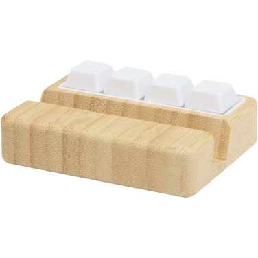 Logo trade promotional merchandise picture of: Algol recycled plastic phone stand and fidget toy with bamboo details